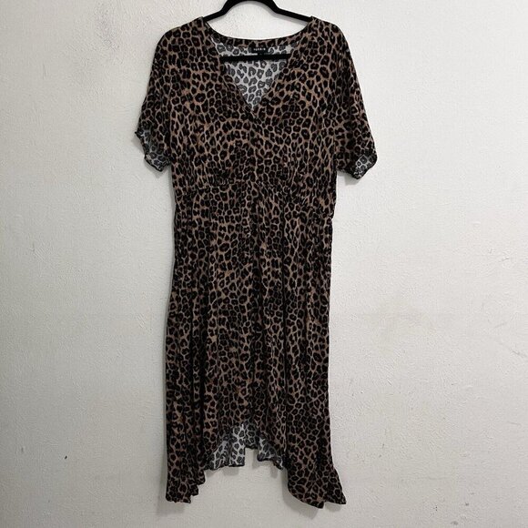 Torrid Leopard Print Button Front Sharkbite Asymmetric Hem Midi Dress Sz 2 (2X) - Picture 2 of 15